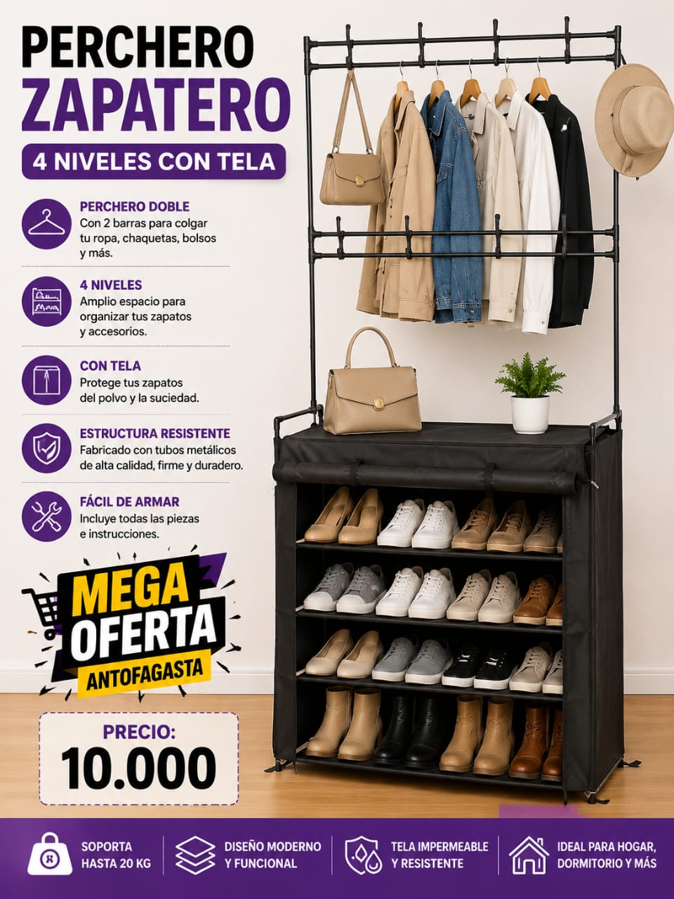 PERCHERO ZAPATERA 4 NIVELES