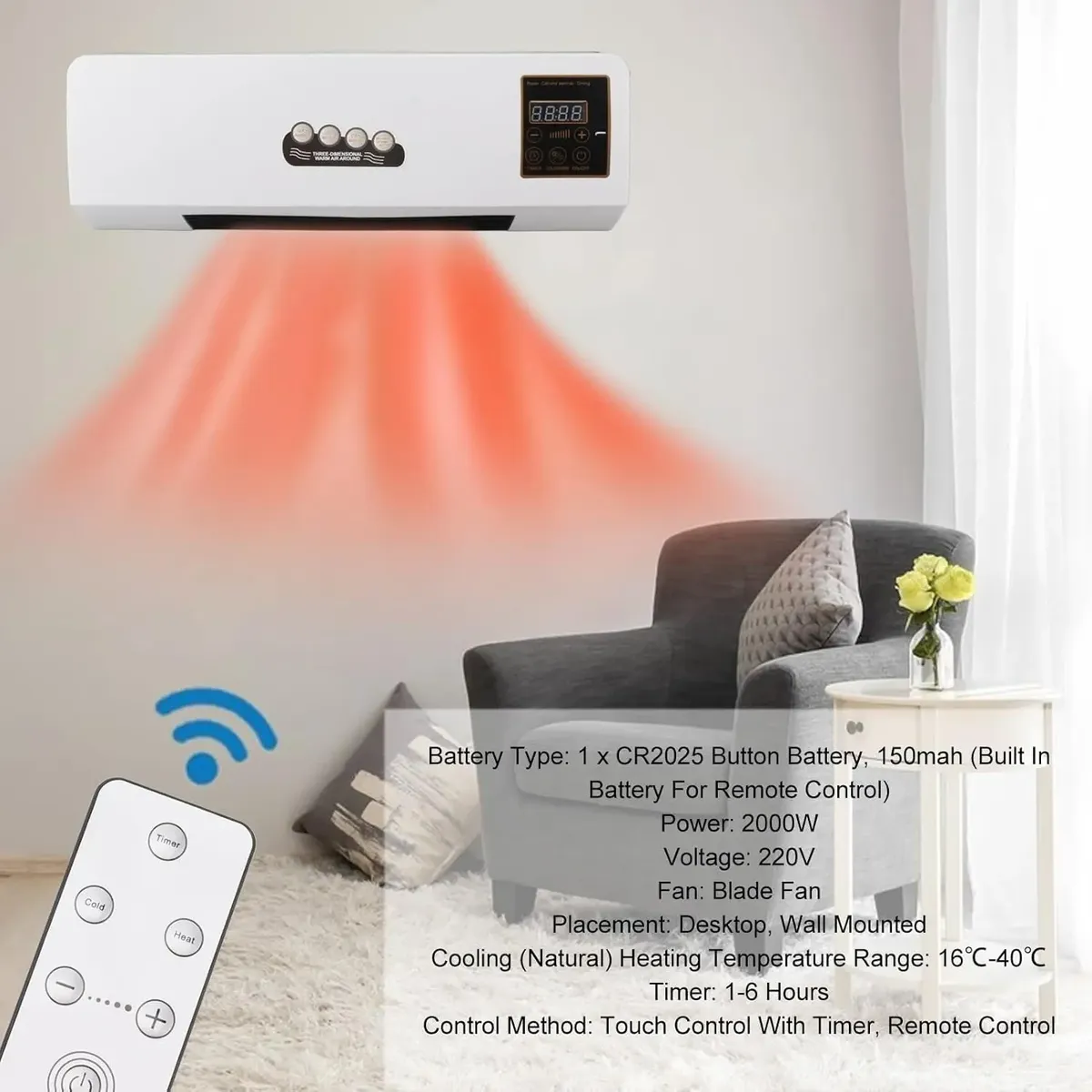 CALEFACTOR CON VENTILADOR DE PARED 2000 WATTS - Imagen 4