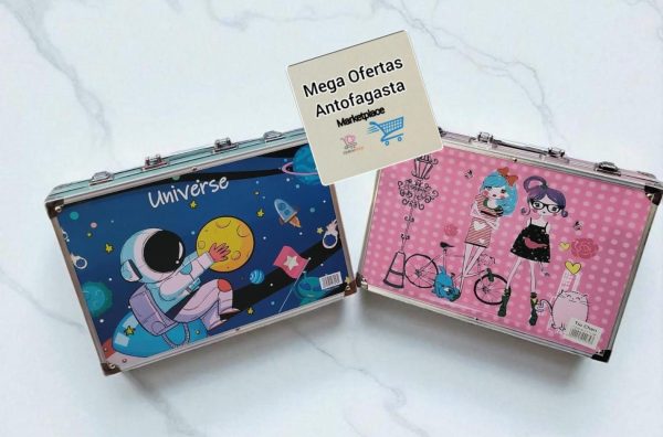 MALETA CON SET DE ARTE DE 145 PIEZAS ROSA Y AZUL
