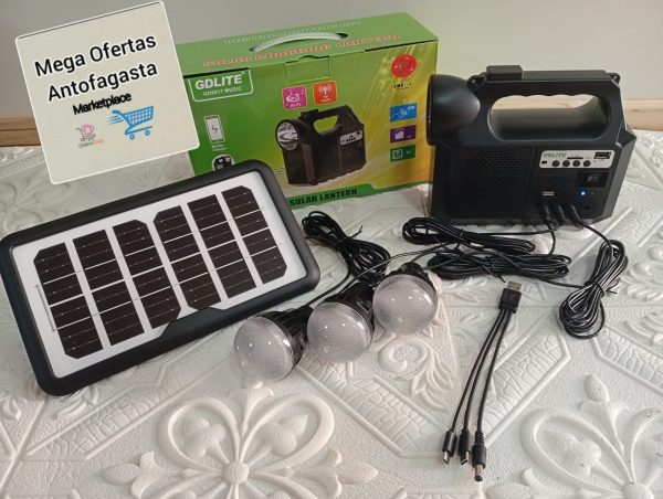 KIT DE CAMPING SOLAR  LINTERNA RADIO 3 AMPOLLETAS Y PANEL SOLAR