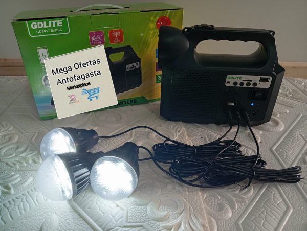 KIT DE CAMPING SOLAR  LINTERNA RADIO 3 AMPOLLETAS Y PANEL SOLAR - Imagen 2