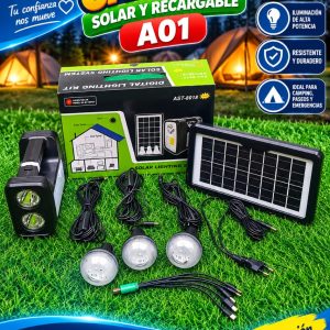 KIT DE CAMPING SOLAR  LINTERNA RADIO 3 AMPOLLETAS Y PANEL SOLAR