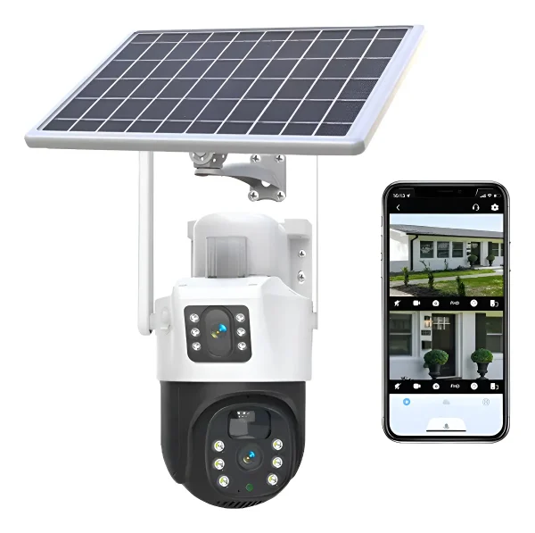 CAMARA EXTERIOR CON PANEL SOLAR  DOBLE LENTE A01 - Imagen 3
