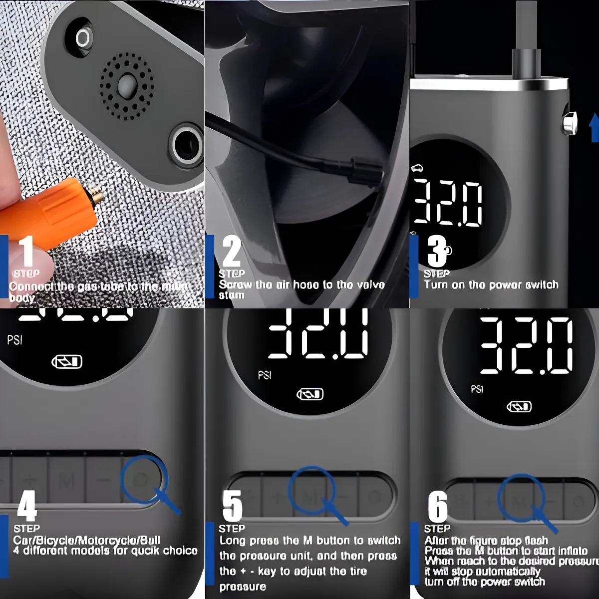 INFLADOR DE NEUMÁTICOS DIGITAL INALÁMBRICO VOL. 7.4 POWER 50W 2000 AH - Imagen 2