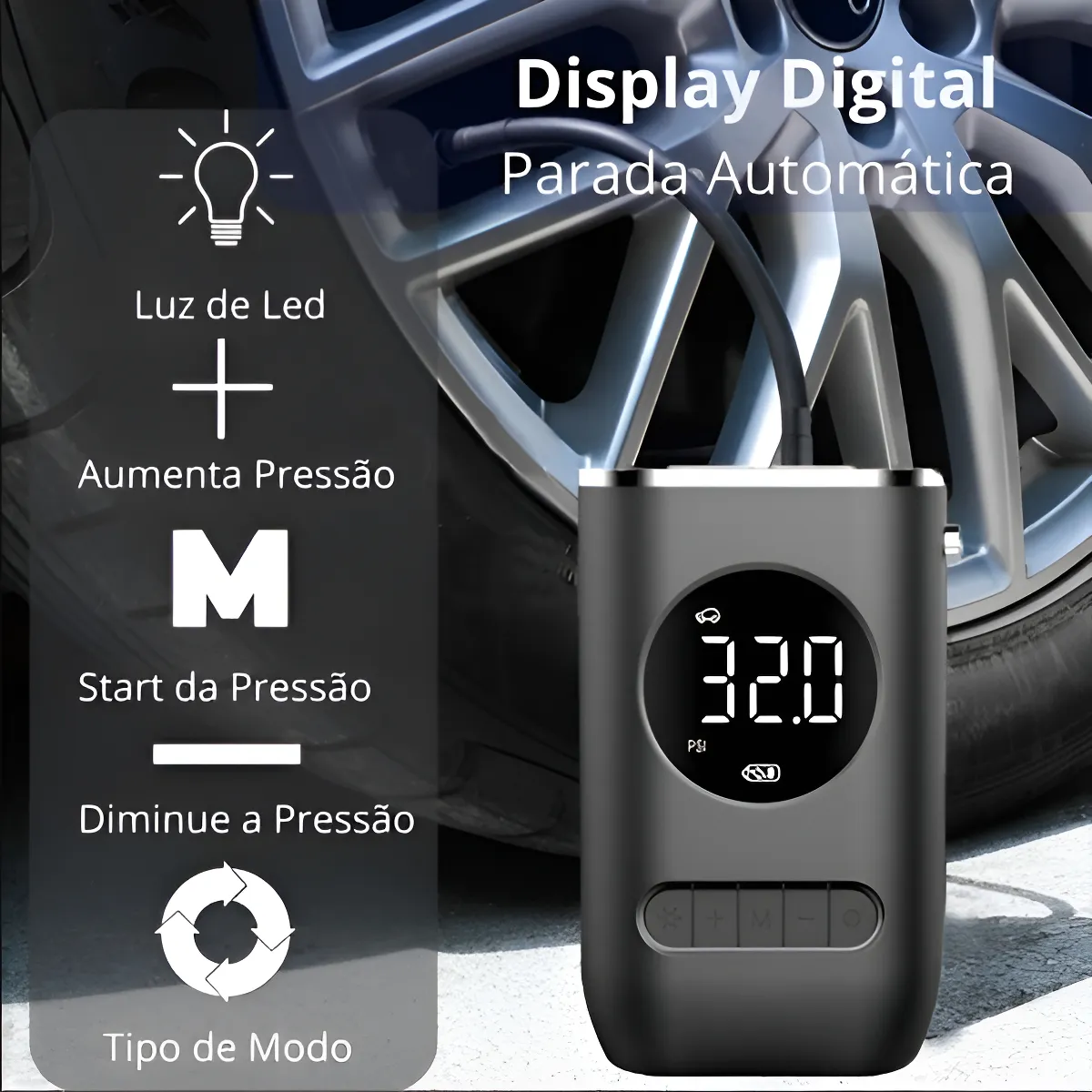 INFLADOR DE NEUMÁTICOS DIGITAL INALÁMBRICO VOL. 7.4 POWER 50W 2000 AH - Imagen 5