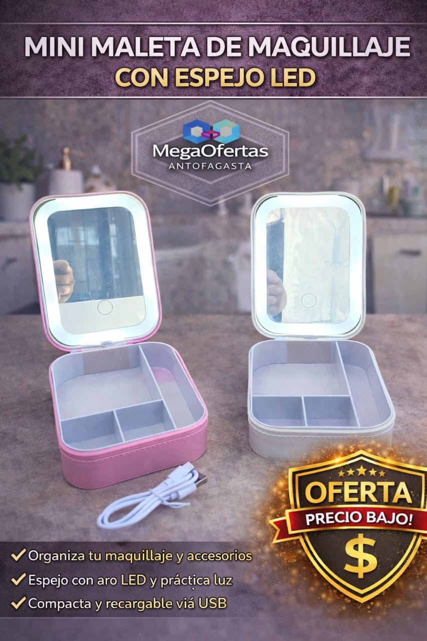 MINI MALETA DE MAQUILLAJE CON ESPEJO LED
