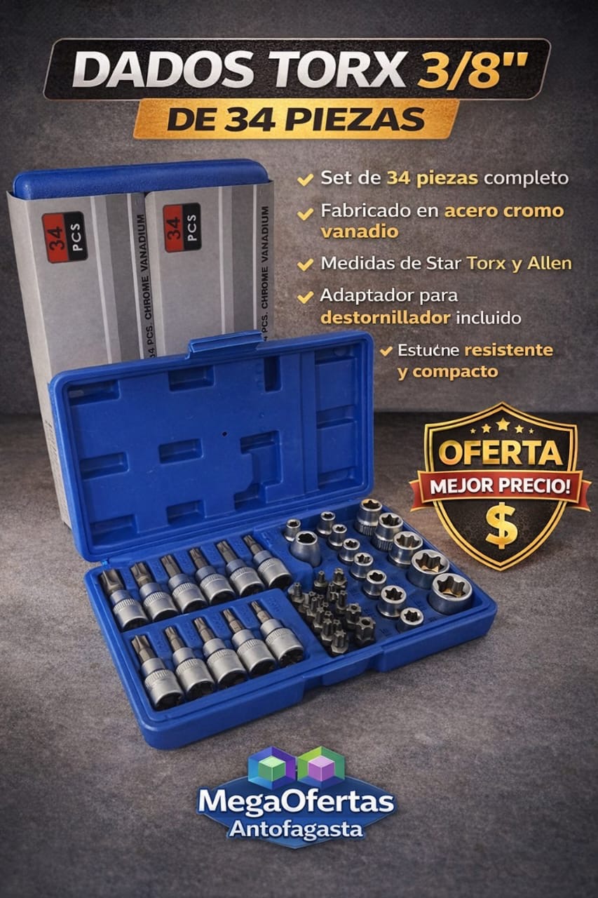 Juego Dados Torx 3/8 34 PIEZAS