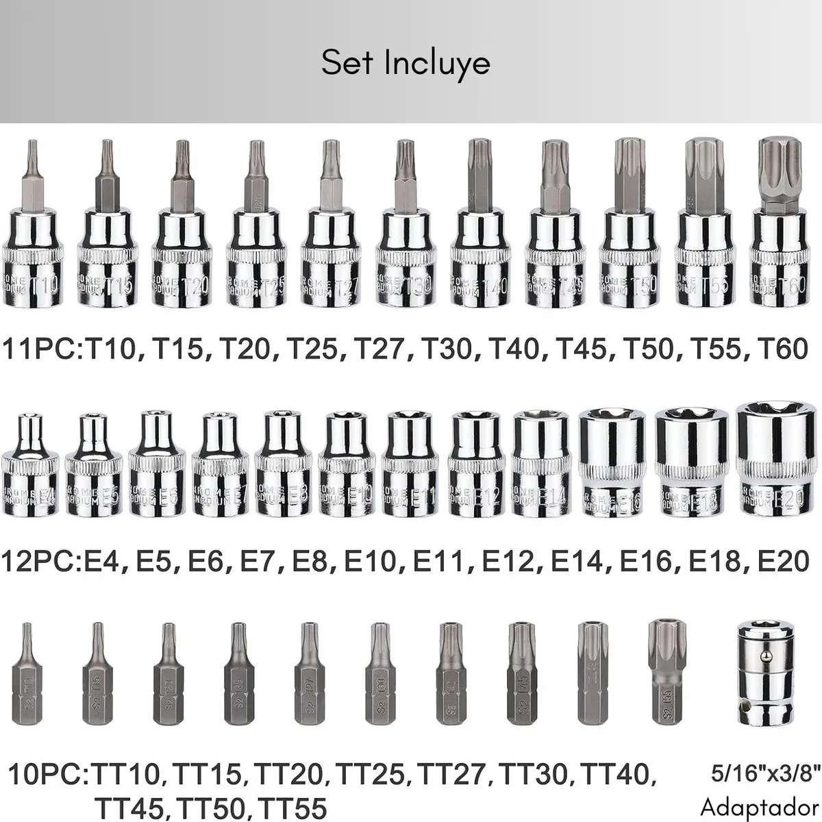 Juego Dados Torx 3/8 34 PIEZAS - Imagen 2