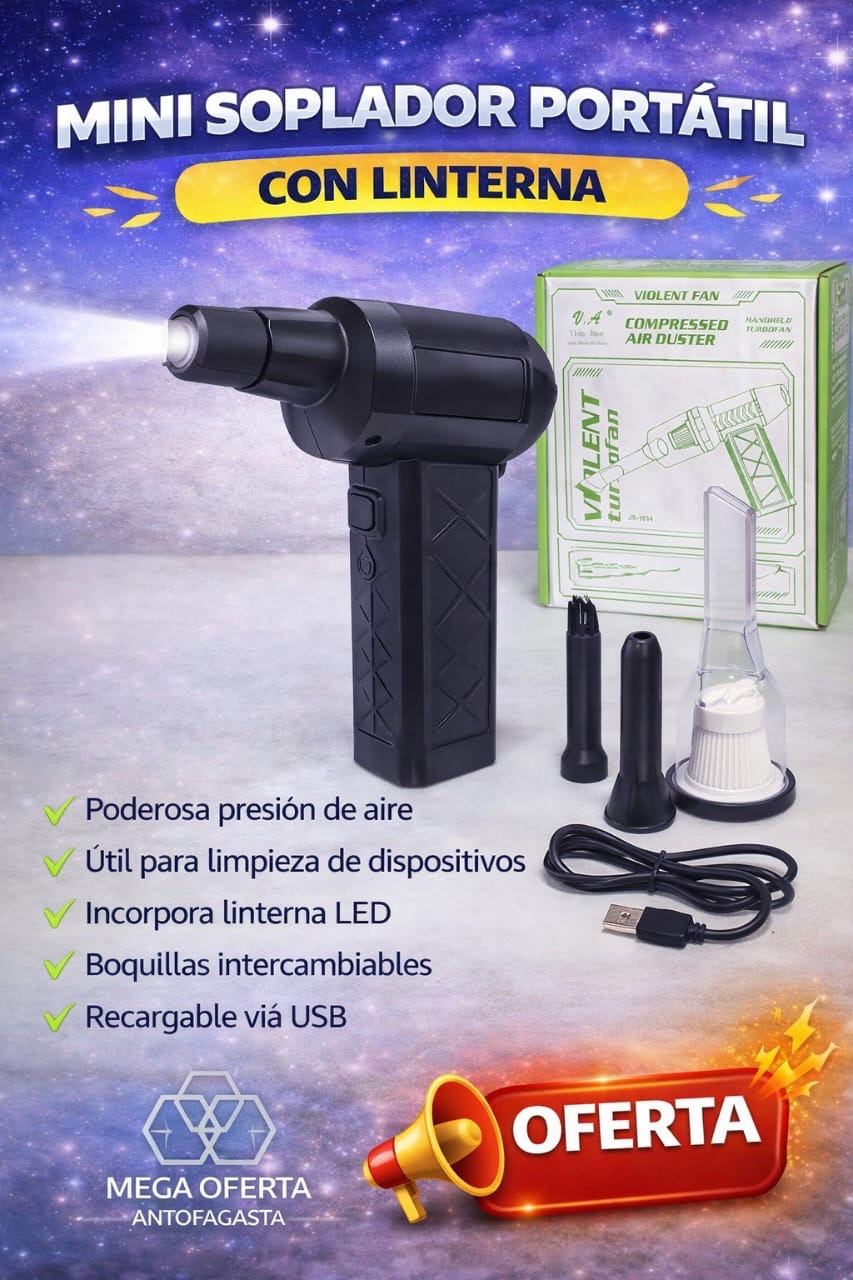MINI SOPLADOR PORTATIL CON LINTERNA