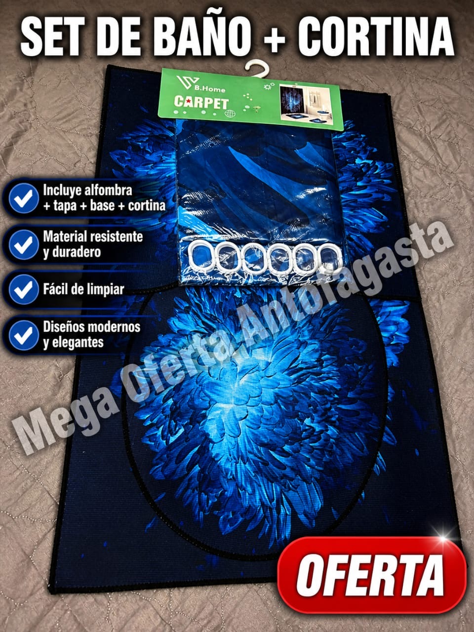 SET DE ALFOMBRA DE BAÑO MAS CORTINA - Imagen 3