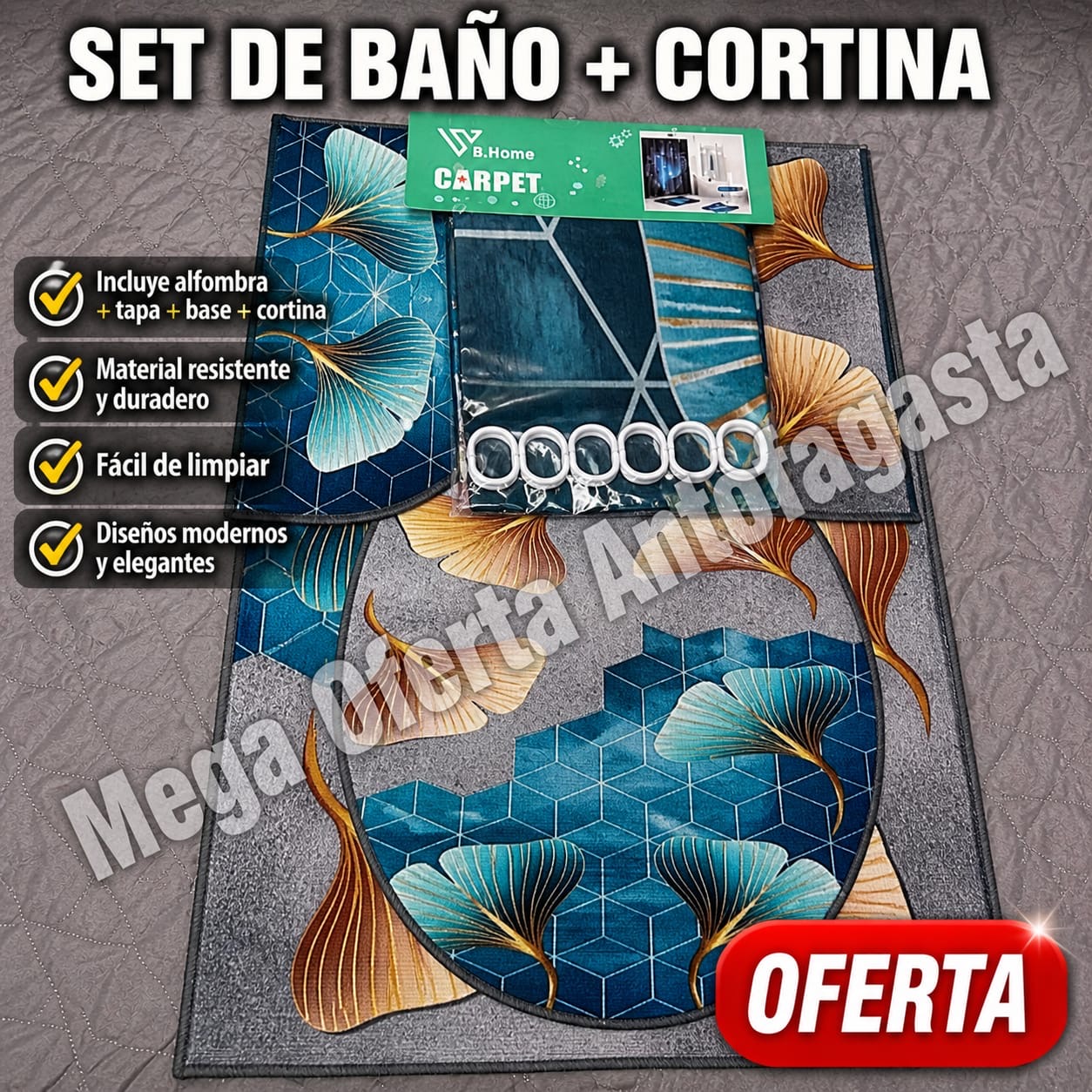 SET DE ALFOMBRA DE BAÑO MAS CORTINA - Imagen 7