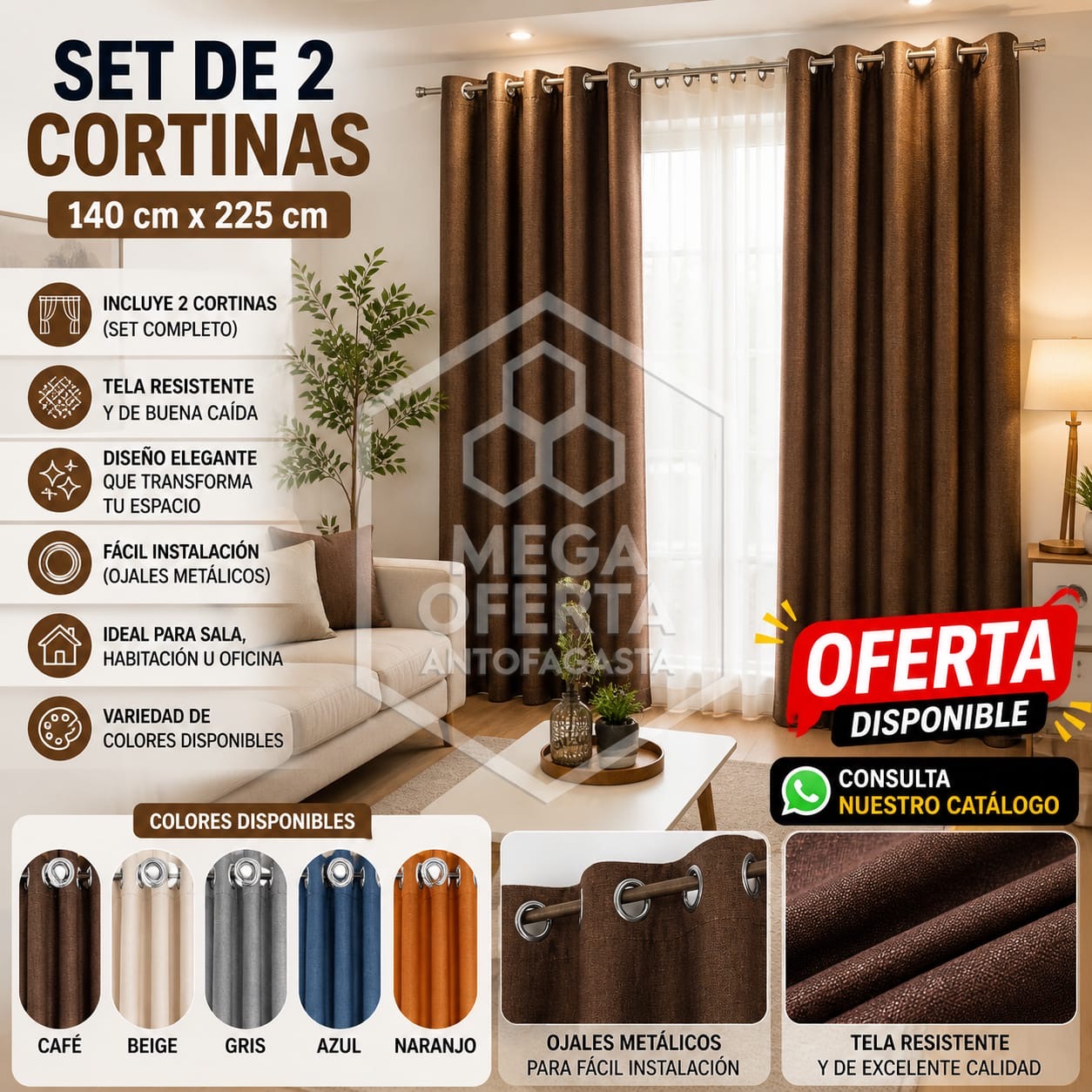 SET DE 2 CORTINAS 140CMX225CM