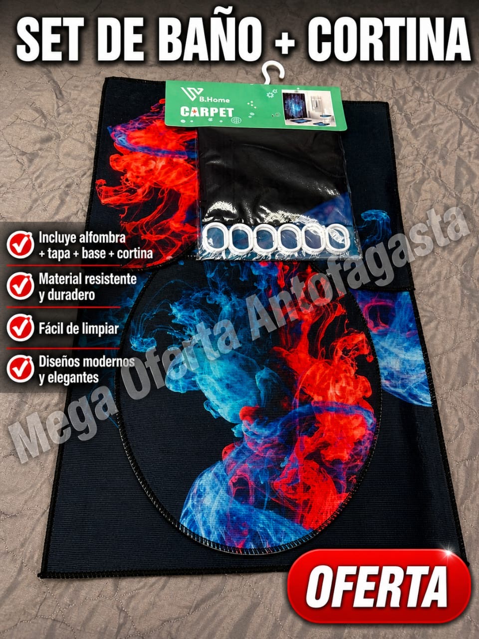 SET DE ALFOMBRA DE BAÑO MAS CORTINA - Imagen 4