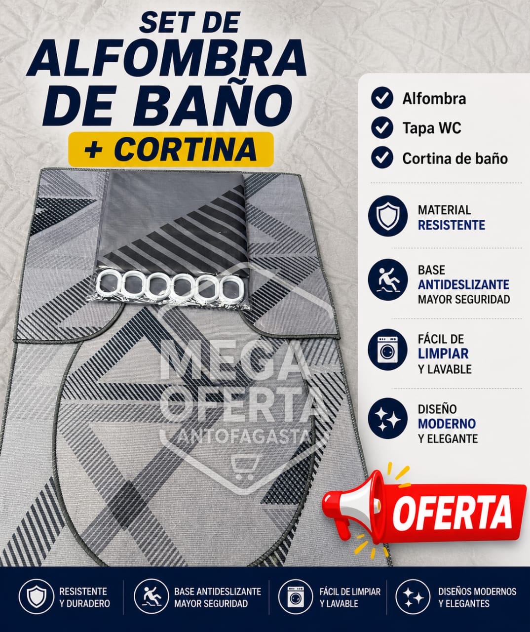 SET DE ALFOMBRA DE BAÑO MAS CORTINA - Imagen 10