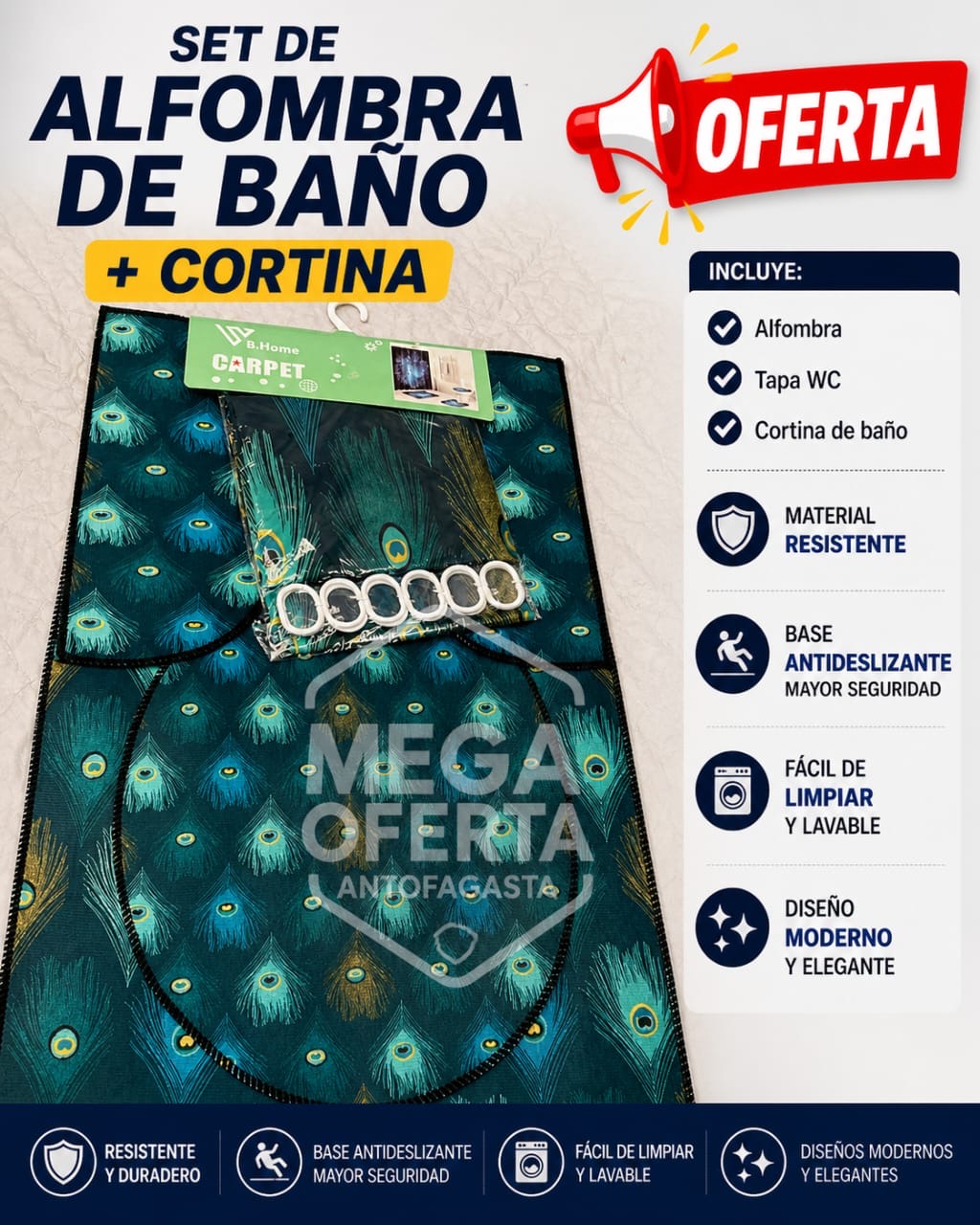SET DE ALFOMBRA DE BAÑO MAS CORTINA - Imagen 9