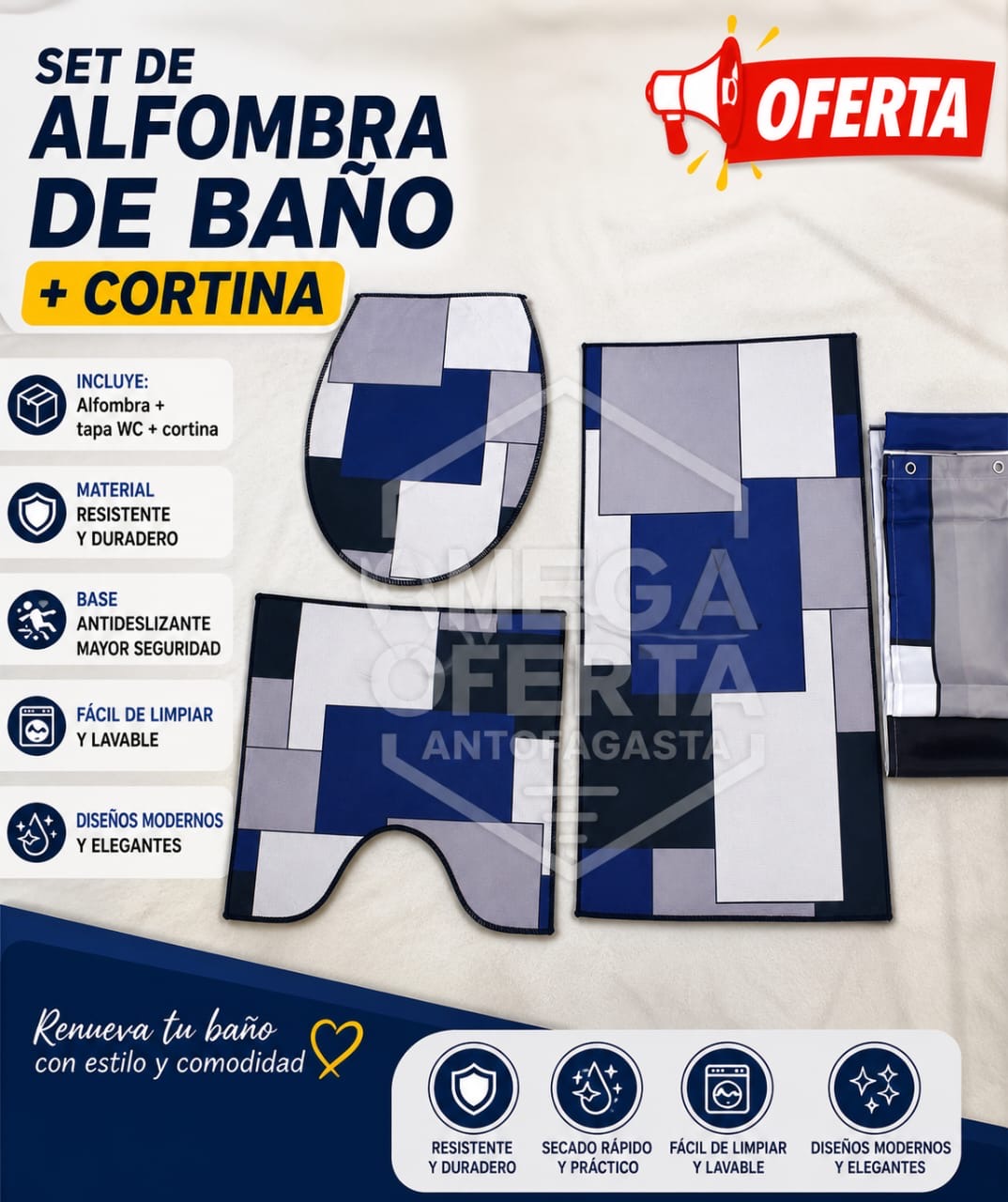 SET DE ALFOMBRA DE BAÑO MAS CORTINA - Imagen 5