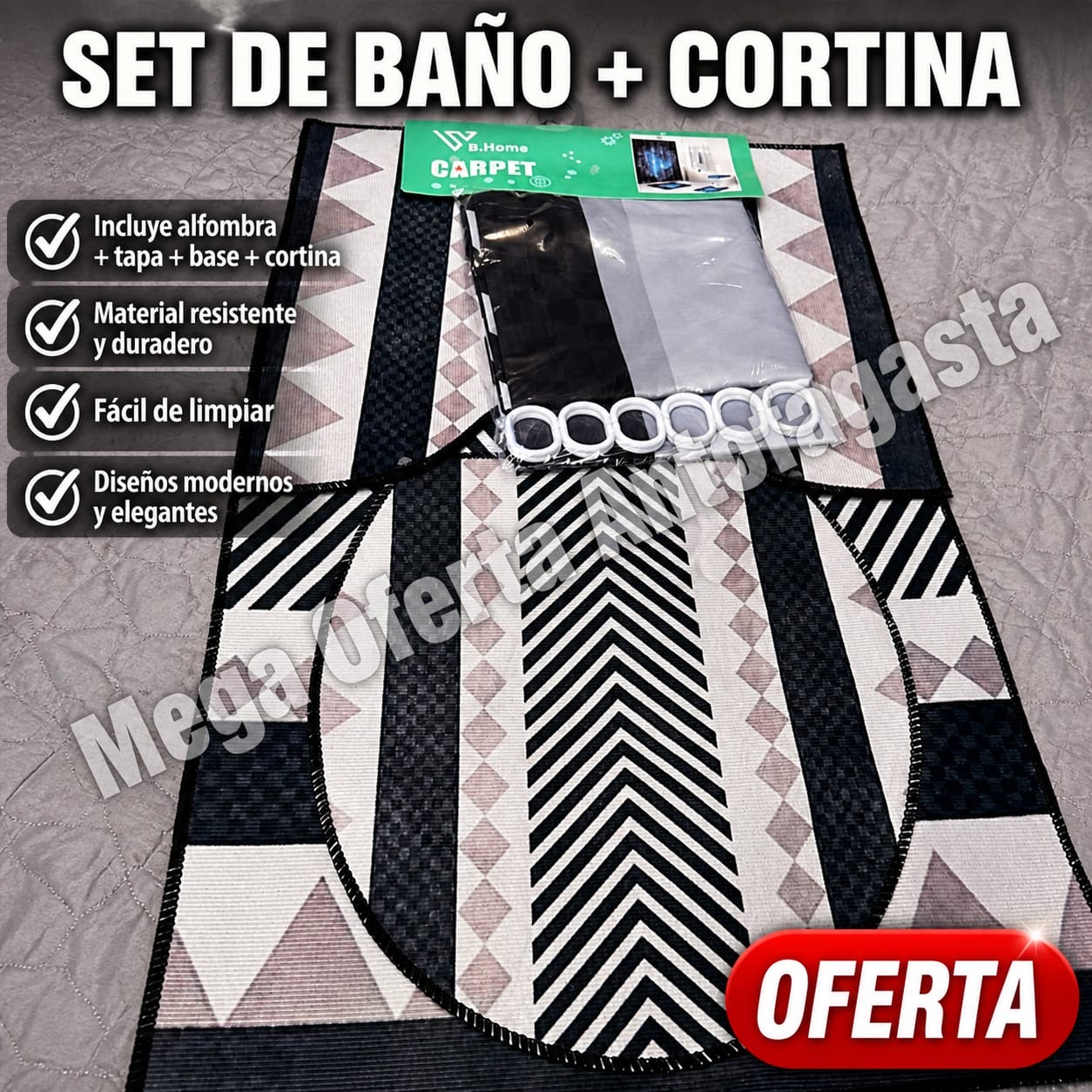 SET DE ALFOMBRA DE BAÑO MAS CORTINA - Imagen 6