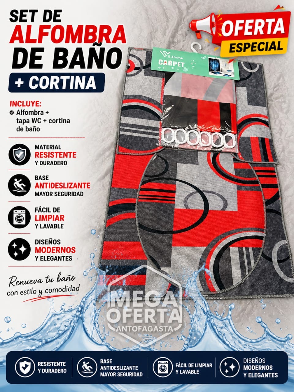SET DE ALFOMBRA DE BAÑO MAS CORTINA - Imagen 11