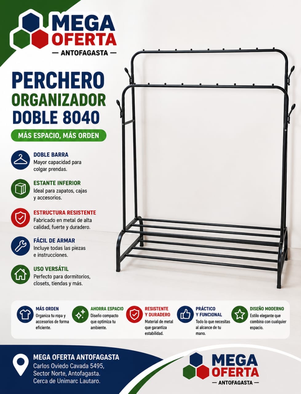PERCHERO ORGANIZADOR DOBLE 8040